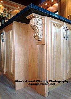 Moulding, mouldings, cupboard, marble table top edge, hardwood floor, floors, flooring, kitchen  photography photographer home house kitchens Palm Springs, California, California lower mainland